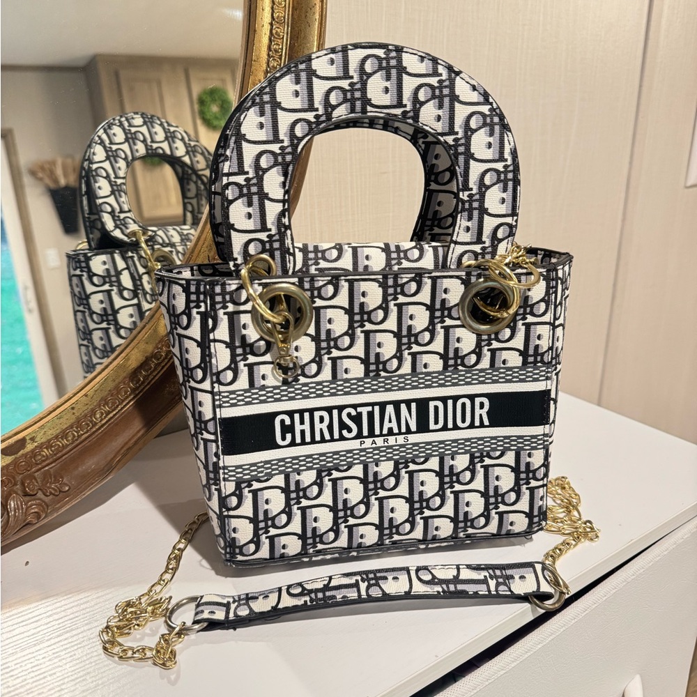 Designer inspired monogram Black and White Crossbody Bag